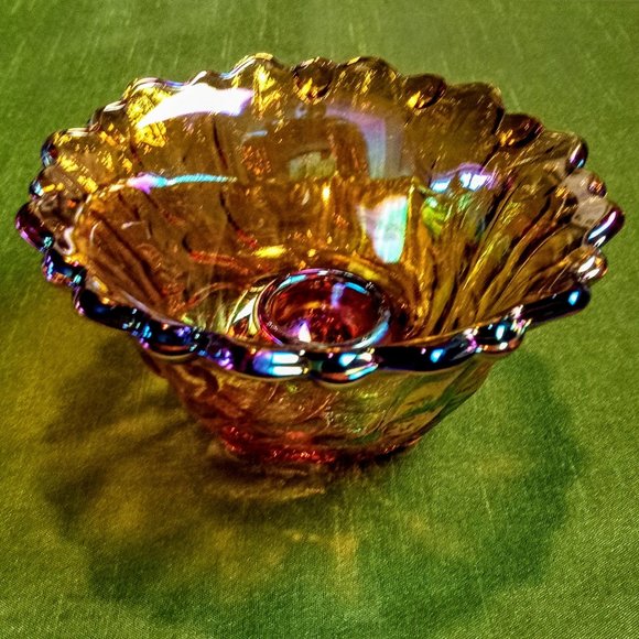 Indiana Glass Amber Carnival Glass Candle Holder